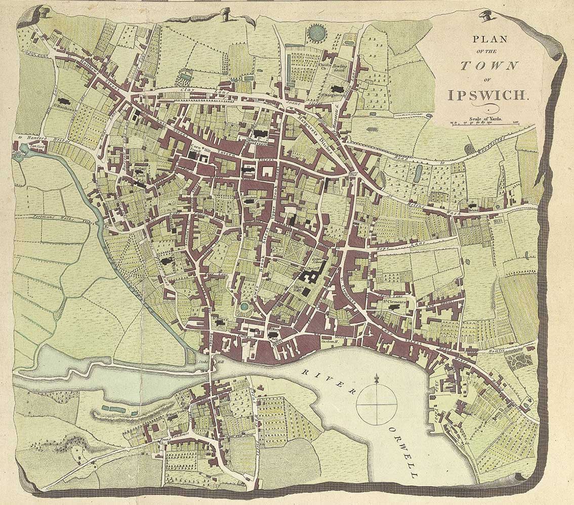 Ipswich Historic Lettering: map 1780 colour